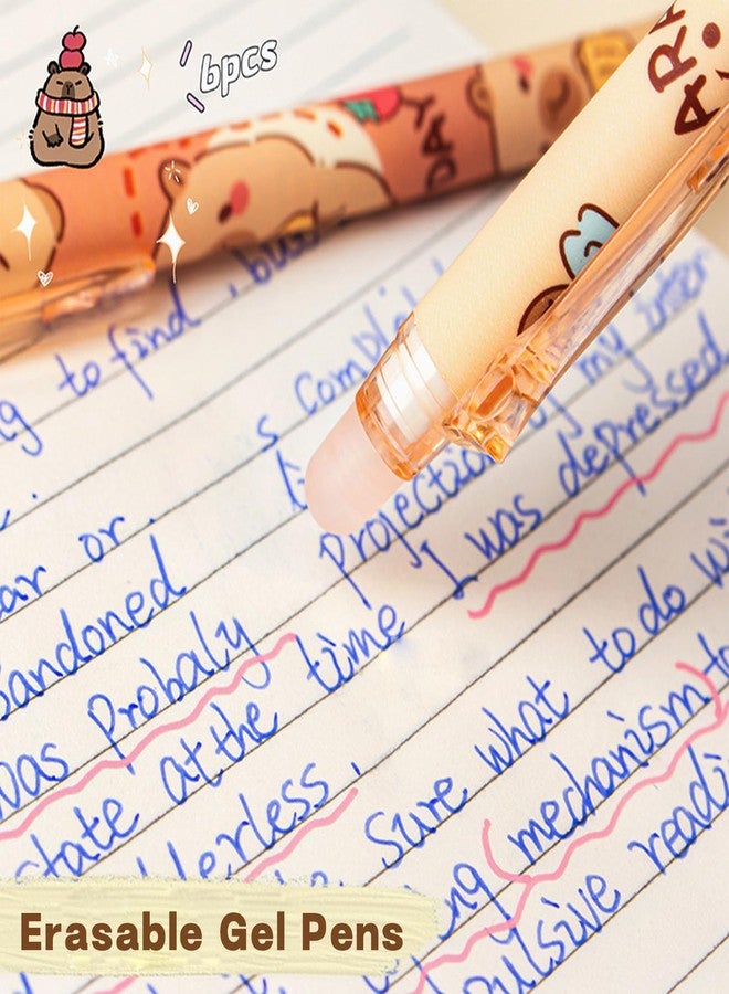 Rexinc 6PCs Capybara Erasable Ballpens, Cute Animal Cartoon Capibara Back to School Gifts Supplies Stationery Set, 0.5mm Blue Ink Kapibara Pens Office Kids Students Girls Boys Party Birthday Favors - Image 5