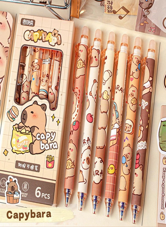 Rexinc 6PCs Capybara Erasable Ballpens, Cute Animal Cartoon Capibara Back to School Gifts Supplies Stationery Set, 0.5mm Blue Ink Kapibara Pens Office Kids Students Girls Boys Party Birthday Favors - Image 3