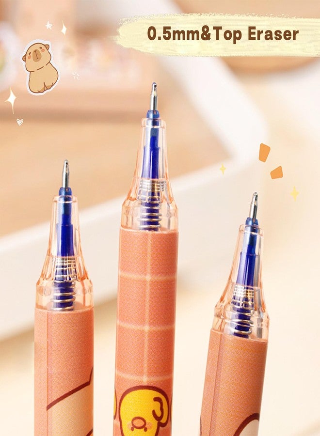Rexinc 6PCs Capybara Erasable Ballpens, Cute Animal Cartoon Capibara Back to School Gifts Supplies Stationery Set, 0.5mm Blue Ink Kapibara Pens Office Kids Students Girls Boys Party Birthday Favors - Image 4