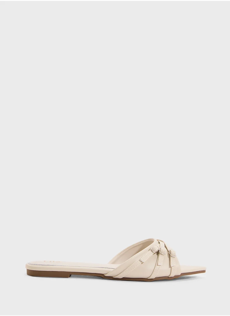 ELLA Pointed Flat Sandal With Buckle Detail