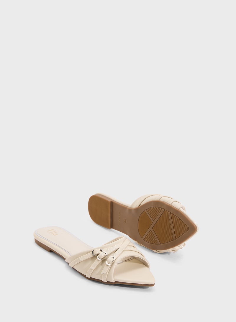 ELLA Pointed Flat Sandal With Buckle Detail  - Image 3