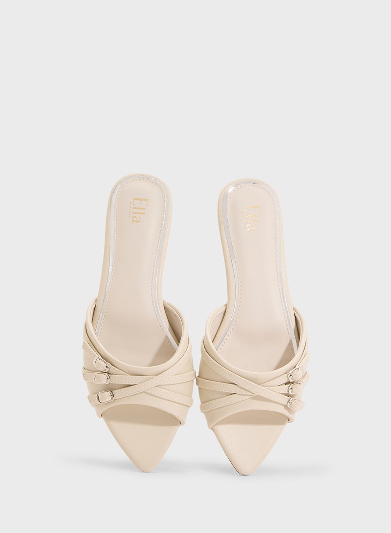 ELLA Pointed Flat Sandal With Buckle Detail  - Image 4