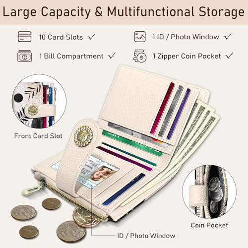 Kelvoris Boho Abstract Art Aesthetic Small Rfid Women Wallet Bifold Zipper Coin Pocket PU Leather Compact Cash Travel Credit Card Holder for Female Ladies Teen Girls 1 ID Window 10 Card Slots - Image 4