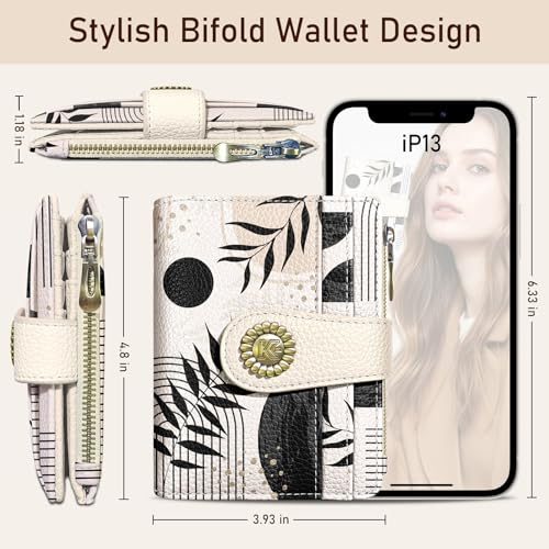 Kelvoris Boho Abstract Art Aesthetic Small Rfid Women Wallet Bifold Zipper Coin Pocket PU Leather Compact Cash Travel Credit Card Holder for Female Ladies Teen Girls 1 ID Window 10 Card Slots - Image 5