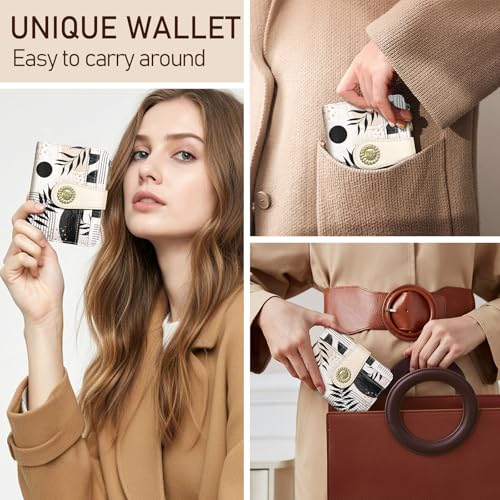 Kelvoris Boho Abstract Art Aesthetic Small Rfid Women Wallet Bifold Zipper Coin Pocket PU Leather Compact Cash Travel Credit Card Holder for Female Ladies Teen Girls 1 ID Window 10 Card Slots - Image 2