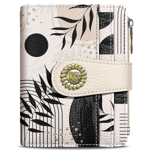 Kelvoris Boho Abstract Art Aesthetic Small Rfid Women Wallet Bifold Zipper Coin Pocket PU Leather Compact Cash Travel Credit Card Holder for Female Ladies Teen Girls 1 ID Window 10 Card Slots - Image 1