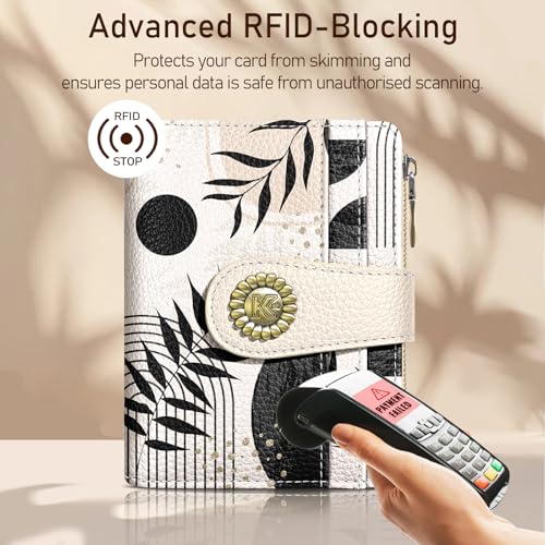 Kelvoris Boho Abstract Art Aesthetic Small Rfid Women Wallet Bifold Zipper Coin Pocket PU Leather Compact Cash Travel Credit Card Holder for Female Ladies Teen Girls 1 ID Window 10 Card Slots - Image 3