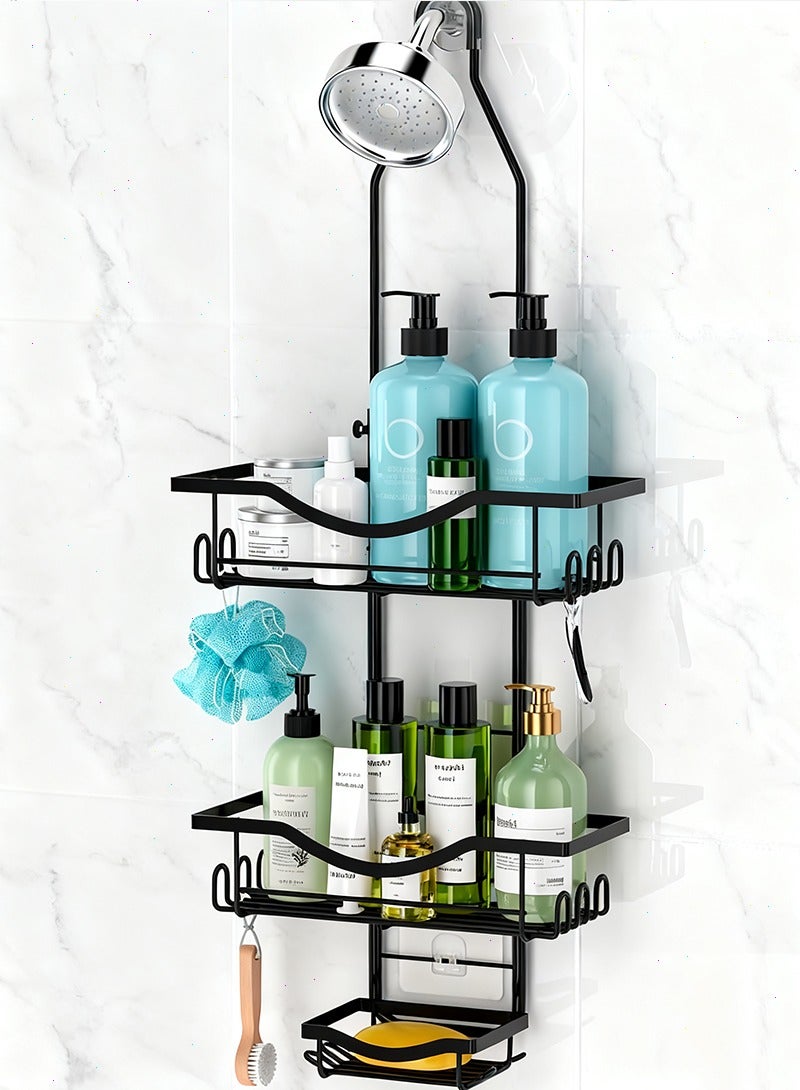 Yoawllty Stainless Steel Shower Caddy - Hanging Shower Organizer Over Shower Head, 3-Tier Rustproof Bathroom Caddy with Hooks, No Drill Shower Hanger for Shampoo, Towels - Image 1