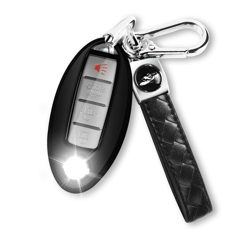 For Nissan Key Fob Cover with Keychain Key Fob for Frontier Altima Maxima Armada Pathfinder Rogue Murano Sentra Infiniti, Black, S