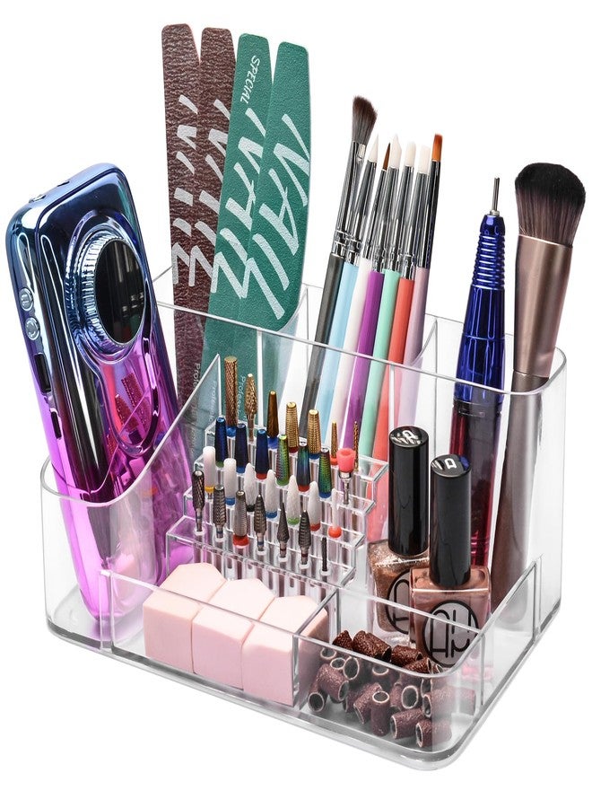 CGBE Nail Drill Holder, 28 Holes Transparent Acrylic Nail Drill Bit Holder, Professional Nail Tools Organizer and Storage Box Case - Image 1
