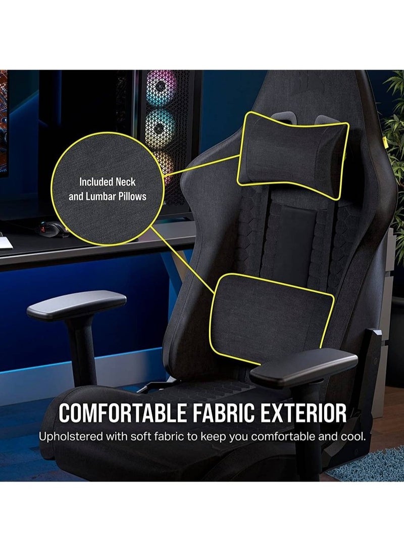 كورسير كرسي ألعاب مريح TC100 - مقعد ومسند ظهر من قماش ناعم، مساند ذراع ثنائية الأبعاد قابلة للتعديل، إمالة 90-160 درجة، وسائد قطنية ورقبة قابلة للتعديل، هيكل فولاذي، يتحمل وزنًا يصل إلى 264 رطلاً، عجلات 65 مم، رافعة غاز من الفئة 4، قفل إمالة، قماش أسود/رمادي | CF-9010052-WW - Image 2