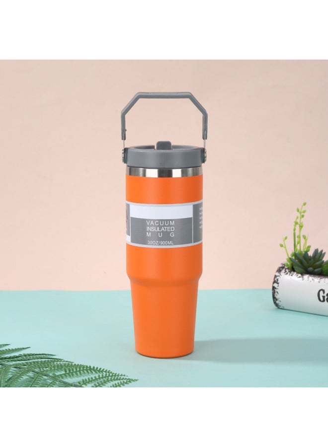 30oz Portable Car Cup 304 Stainless Steel Thermos Cup Large Capacity Portable Straw Insulated Cold Cup
