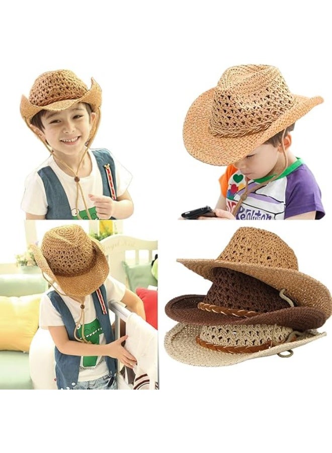 Kids Western Straw Cowboy Hat – Wide Brim Fedora Trilby Cap for Boys & Girls Ages 3–8 – Lightweight Sun Hat for Outdoor, Beach, Dress-Up or Rodeo Party – Stylish & Comfortable Summer Headwear - Image 3