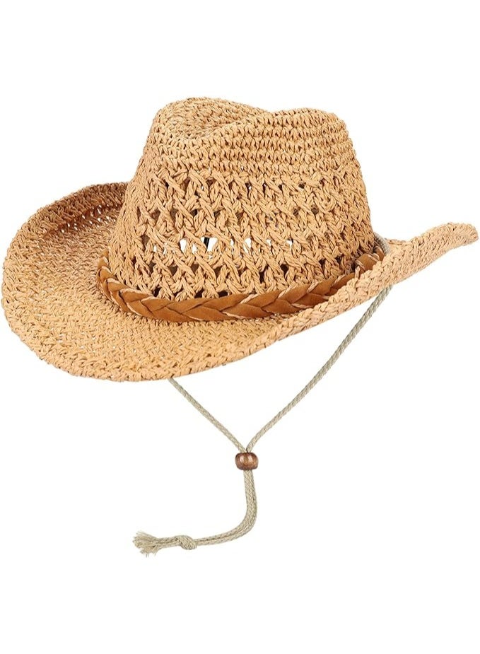 Kids Western Straw Cowboy Hat – Wide Brim Fedora Trilby Cap for Boys & Girls Ages 3–8 – Lightweight Sun Hat for Outdoor, Beach, Dress-Up or Rodeo Party – Stylish & Comfortable Summer Headwear - Image 1