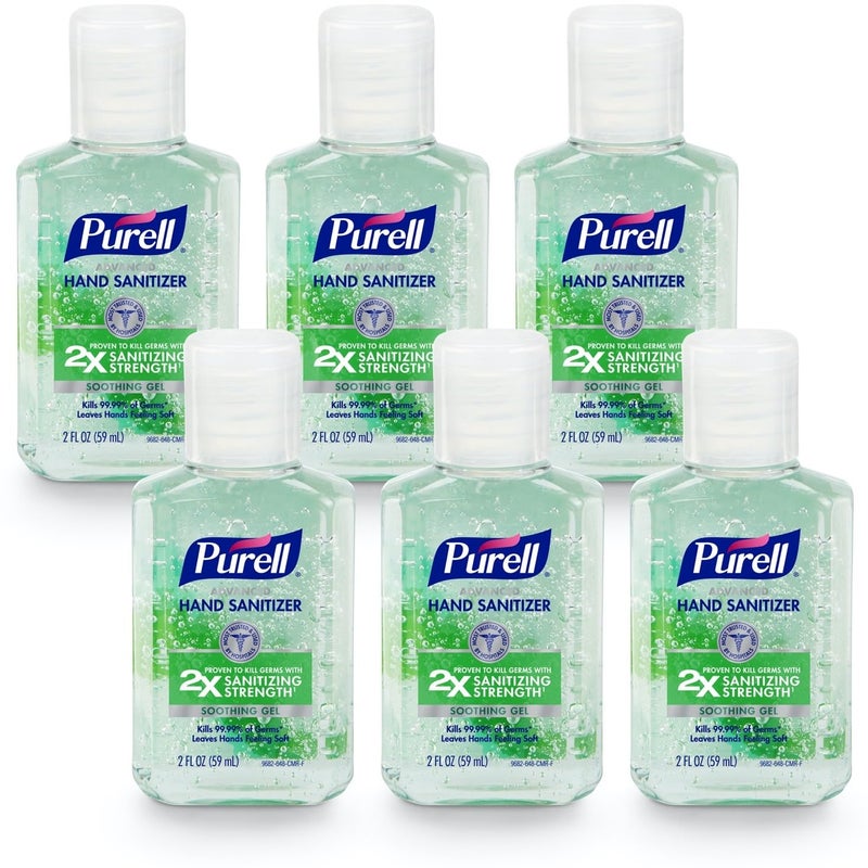 Purell جل مطهر يدين متقدم مهدئ، رائحة منعشة، 2 أونصة سائلة حجم سفر زجاجة بغطاء قابل للطي (عبوة من 6) ، 3156-04-EC - Image 1