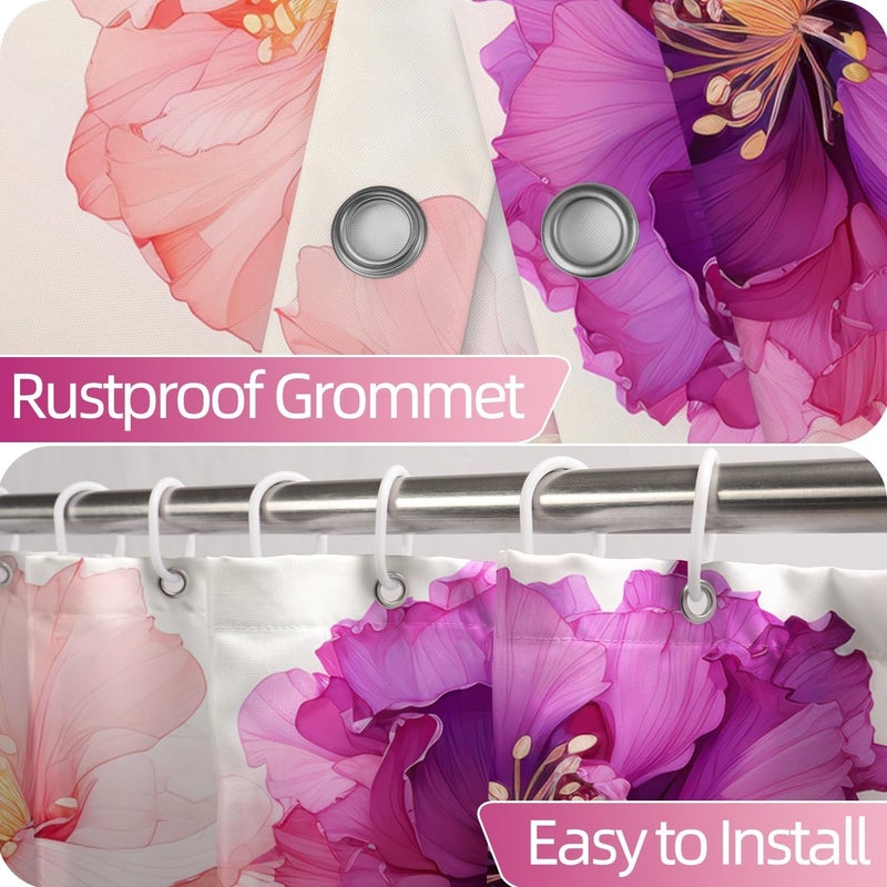 Uiiooazy Pink Shower Curtain for Bathroom Rose Pink Floral Shower Curtain Set with Hooks Abstract Purple Pink Flowers Bathtub Decor Waterproof Fabric Curtains 72x72inches - Image 4