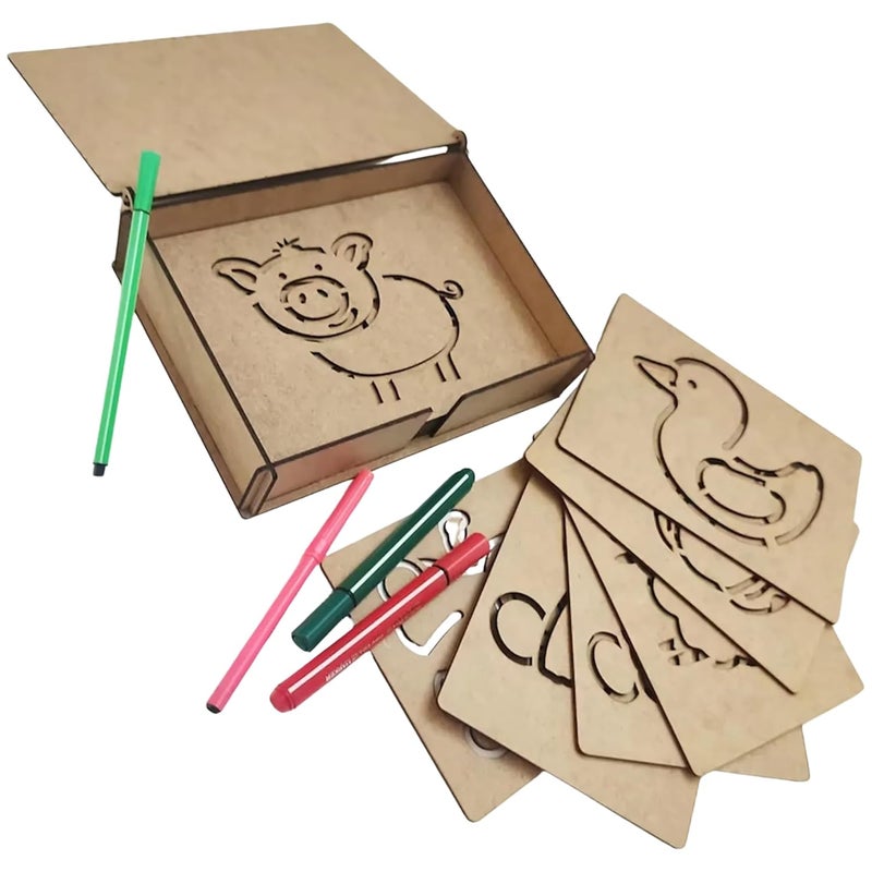 CLITHS Montessori Farm Animals Stencil Set - 14 Templates for Handwriting, Drawing, and Artistic Expression - Image 1