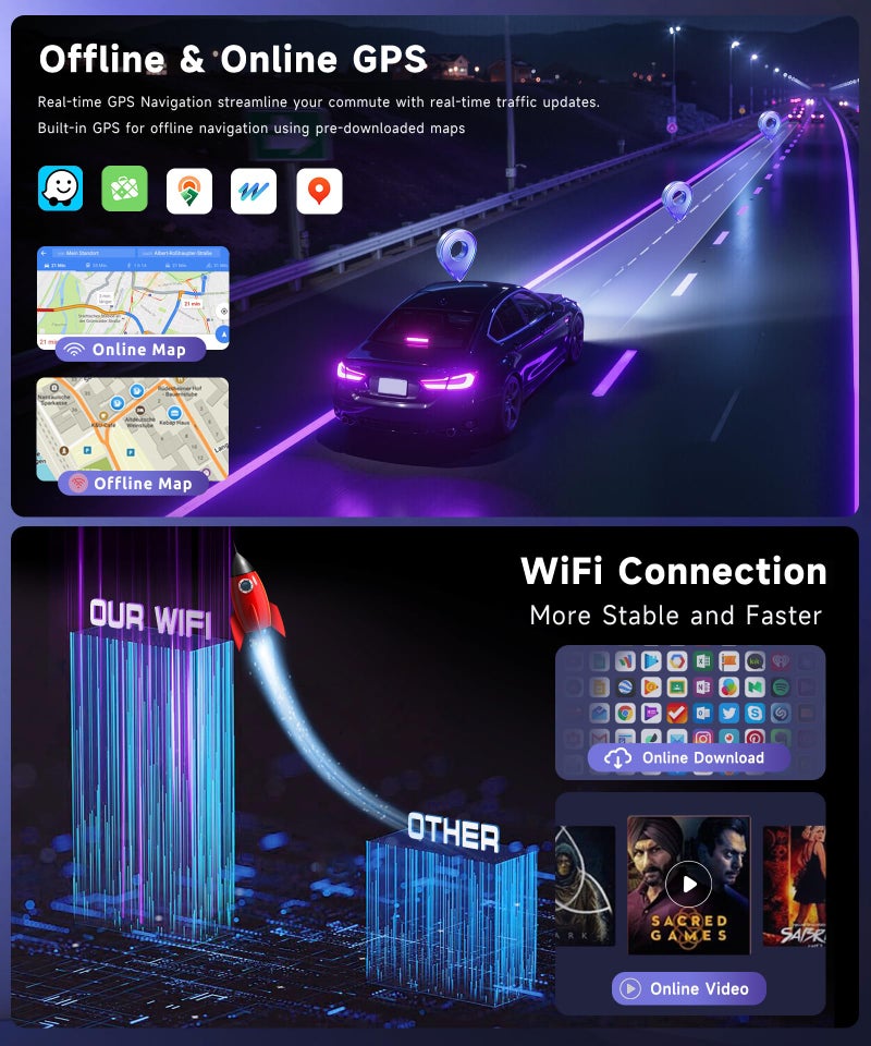 MAHVEC 4G+64G Car Radio Stereo for Ford Escape Kuga Mazda Tribute 2007-2012, 9" IPS Touch Screen/Android 15/Wireless CarPlay/Android Auto/DSP 32 EQ/GPS/WiFi/5.0Bluetooth/FM/RDS/SWC/AHD Backup Camera - Image 4