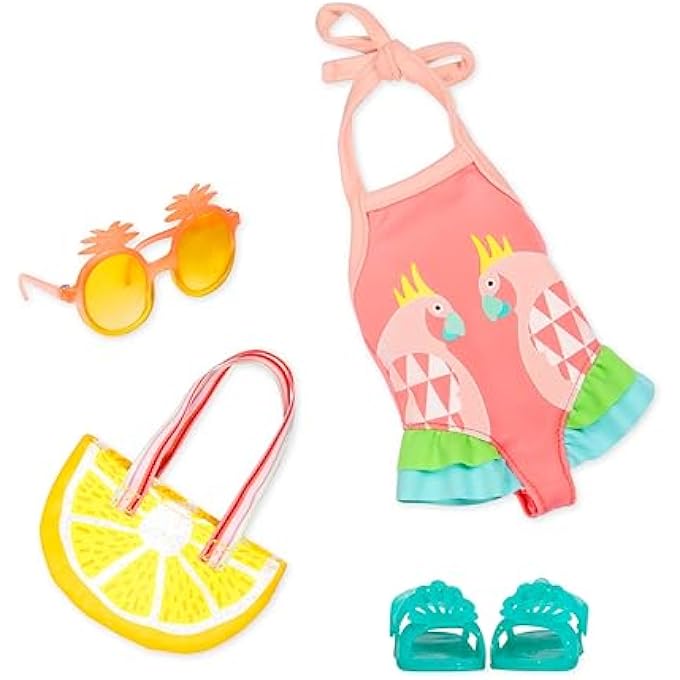 DOLL CLOTHES  SWIMSUIT OUTFIT  SUNGLASSES, TOTE BAG, SANDALS  BEACH ACCESSORIES  3 YEARS +  RAY OF LIGHT - Image 1