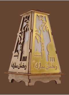 يوويل 2 قطعة فانوس رمضان خشبي رمضان مبارك ديكور ضوء فانوس ديكور العيد مصباح للاستخدام الداخلي والخارجي ديكور ضوء رمضان 13X8.5 سم  - Image 4