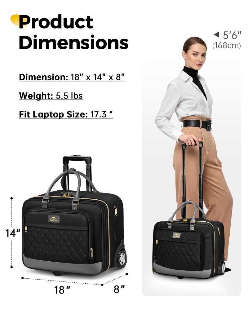 MATEIN Personal Item Rolling Briefcase with Large Wheels, Airline Approved Rolling Laptop Bag Women Men Roller Computer Bag 17.3 Inch, 18x14x8 Anti Theft Underseat Carry On Luggage for Travel Work - Image 5