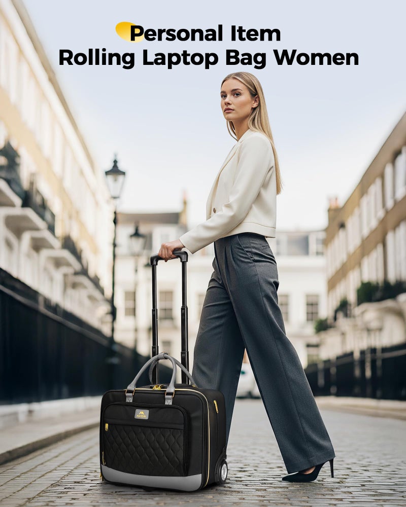 MATEIN Personal Item Rolling Briefcase with Large Wheels, Airline Approved Rolling Laptop Bag Women Men Roller Computer Bag 17.3 Inch, 18x14x8 Anti Theft Underseat Carry On Luggage for Travel Work - Image 3