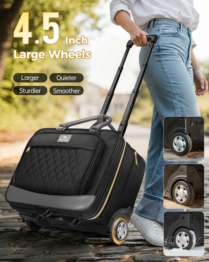 MATEIN Personal Item Rolling Briefcase with Large Wheels, Airline Approved Rolling Laptop Bag Women Men Roller Computer Bag 17.3 Inch, 18x14x8 Anti Theft Underseat Carry On Luggage for Travel Work - Image 2
