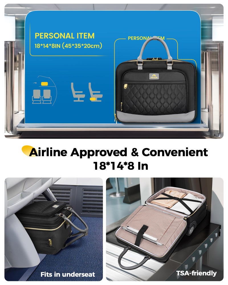 MATEIN Personal Item Rolling Briefcase with Large Wheels, Airline Approved Rolling Laptop Bag Women Men Roller Computer Bag 17.3 Inch, 18x14x8 Anti Theft Underseat Carry On Luggage for Travel Work - Image 4