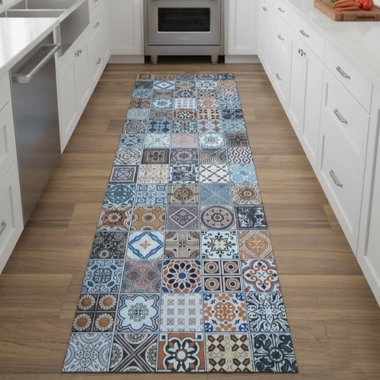 Home-Cloud HomeCloud Rubber Rectangular Kitchen Mats for Floor Set of 2 Pcs | Non-Skid, Soft Absorbent Rugs for Kitchen, Laundry, and Hallway | 120x40cm, 40x60cm | 4mm Thickness (Orange_Multi) - Image 2
