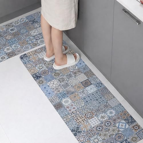 Home-Cloud HomeCloud Rubber Rectangular Kitchen Mats for Floor Set of 2 Pcs | Non-Skid, Soft Absorbent Rugs for Kitchen, Laundry, and Hallway | 120x40cm, 40x60cm | 4mm Thickness (Orange_Multi) - Image 1