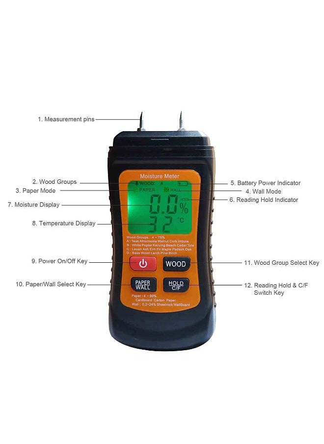 Generic - Wood Moisture Meter Digital Moisture Detector Moisture Tester Damp Tester Dampness Meter Portable Hygrometer Thermometer for Wood Building Material Walls Paper - Image 1