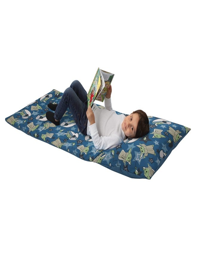 NoJo Star Wars The Child Cutest in The Galaxy Blue, Green and Gray Grogu, Hover Pod, and Stars Deluxe Easy Fold Toddler Nap Mat - Image 2