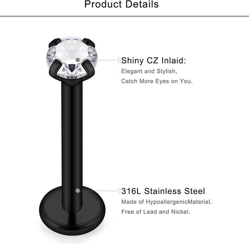 Lcolyoli 16G Tragus Studs Clear Diamond CZ Surgical Steel Cartilage Nail Earring Set - Image 2