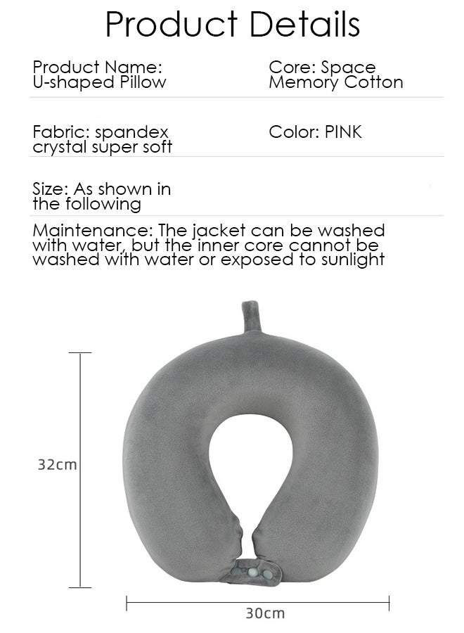 إسكدنيا Travel Neck Pillow, Memory Foam Neck Pillow Support Pillow, Sleeping Rest Cushion Ideal for Airplanes, Cars, and Home Recliners, Adjustable and Soft (Pink) - Image 4