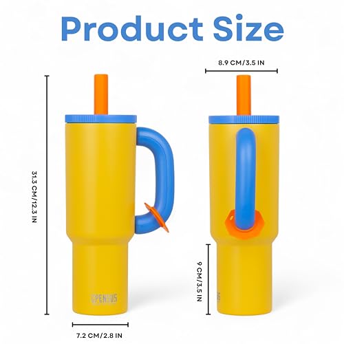 CPENSUS 1200ML Stainless Steel Tumbler with Lid and Straw, Hot and Cold with Handle, 100% Leak Proof Mug Cupholder for Travelling, Gym (Yellow + Blue) - Image 2