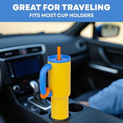 CPENSUS 1200ML Stainless Steel Tumbler with Lid and Straw, Hot and Cold with Handle, 100% Leak Proof Mug Cupholder for Travelling, Gym (Yellow + Blue) - Image 5
