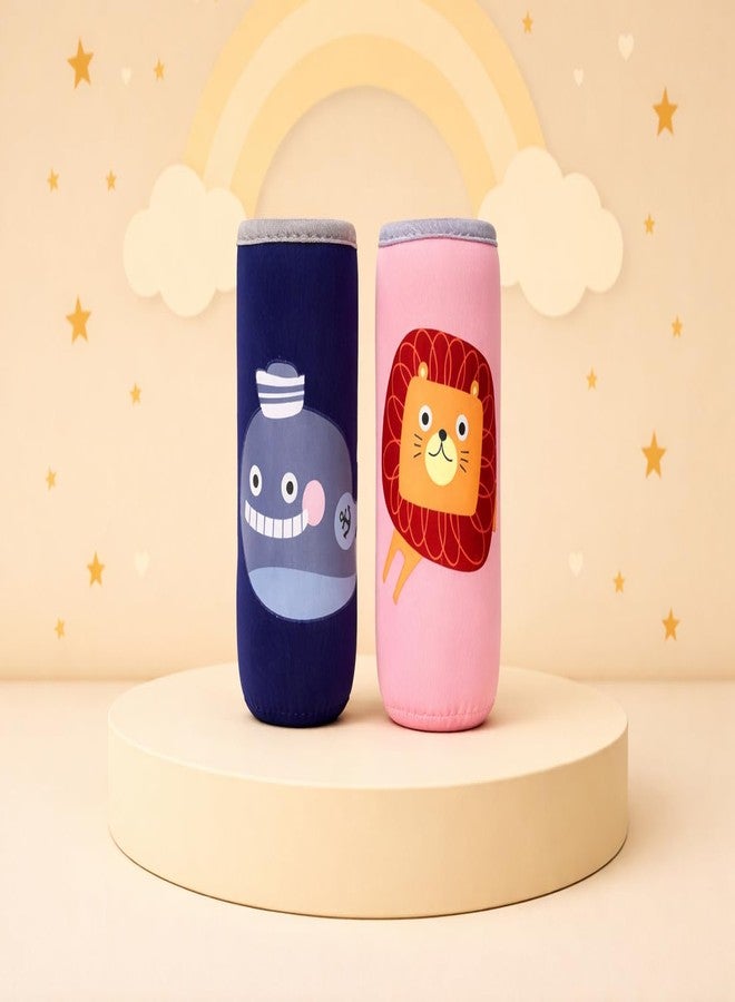 Alya The Cheeky Kidzz Soft Reusable Baby Feeding Bottle Cover Sleeve Animal Printed Suitable for 120ml 150ml 220ml 240ml Feeding Slim Neck Milk Feeder Bottles (Pink,Blue) - Image 1