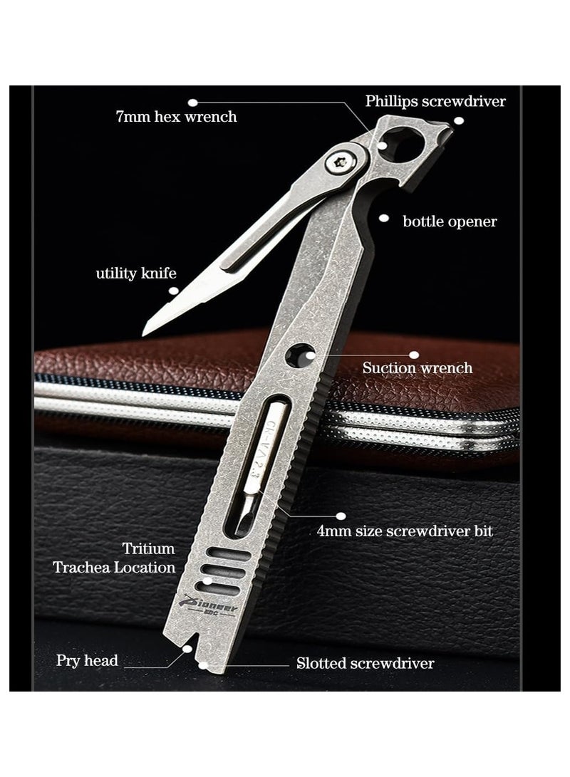 Titanium EDC Pry Bar Multitool - Pocket Keychain Tool with Bottle Opener, Box Cutter, Screwdriver, and Emergency Utility Knife for Outdoor Camping and Everyday Use. - Image 2