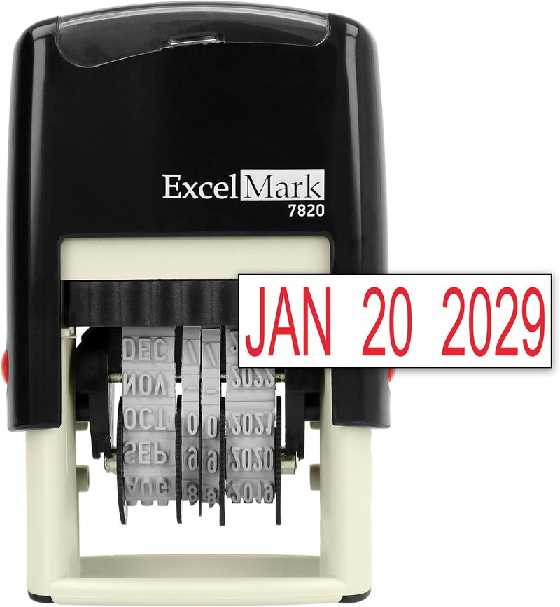ExcelMark 7820 Self-Inking Rubber Date Stamp – Great for Shipping, Receiving, Expiration and Due Dates (Red Ink) - Image 1