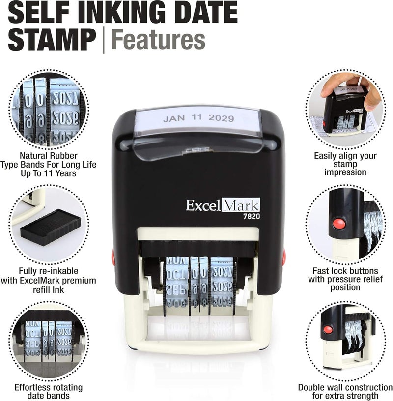 ExcelMark 7820 Self-Inking Rubber Date Stamp – Great for Shipping, Receiving, Expiration and Due Dates (Red Ink) - Image 2