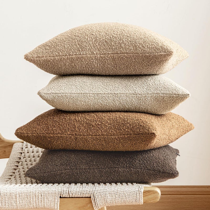 MIULEE 20x20 Inch Decorative Pillow Covers for Couch Bed Set of 2 Textured Boucle Neutral Throw Pillow Covers Dark Brown Accent Solid Vintage Pillowcases Sofa Living Room Home Decor - Image 5
