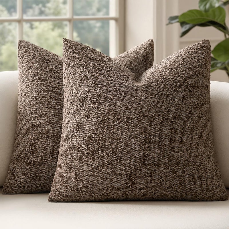 MIULEE 20x20 Inch Decorative Pillow Covers for Couch Bed Set of 2 Textured Boucle Neutral Throw Pillow Covers Dark Brown Accent Solid Vintage Pillowcases Sofa Living Room Home Decor - Image 1