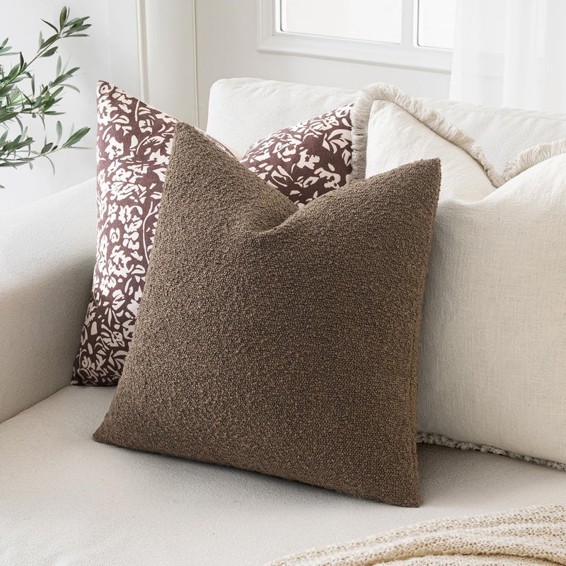 MIULEE 20x20 Inch Decorative Pillow Covers for Couch Bed Set of 2 Textured Boucle Neutral Throw Pillow Covers Dark Brown Accent Solid Vintage Pillowcases Sofa Living Room Home Decor - Image 3