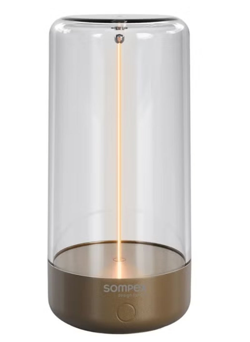 Sompex مصباح طاولة Sompex Pulse المدمج القابل لإعادة الشحن | ضوء LED أنيق ومحمول | IP54 (مقاوم للماء) | وظيفة ذاكرة السطوع | للاستخدام الداخلي والخارجي | 3 ضوء دافئ | ارتفاع 14.5 سم - ذهبي - Image 1