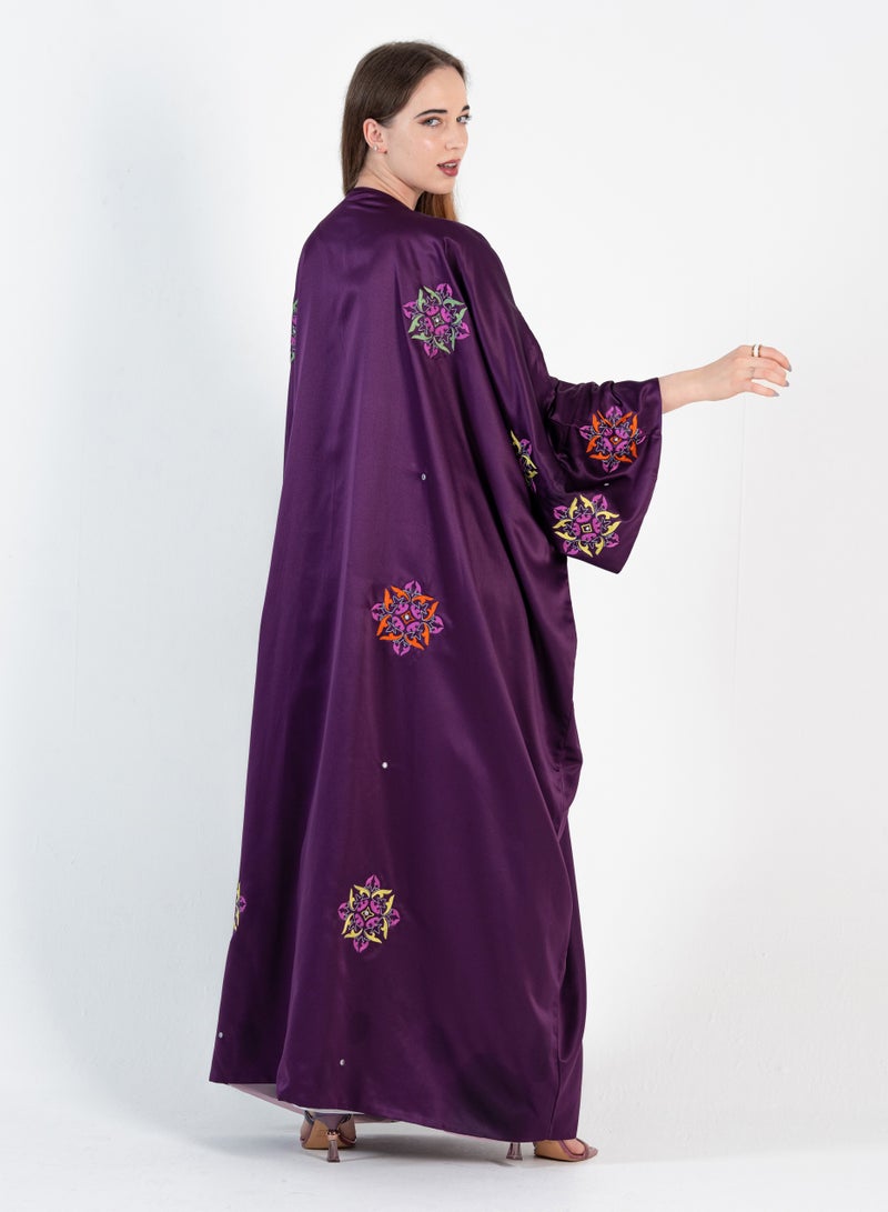 Rosette Abaya Purple Bisht with Mix Arabic color design with double fabric - Image 3
