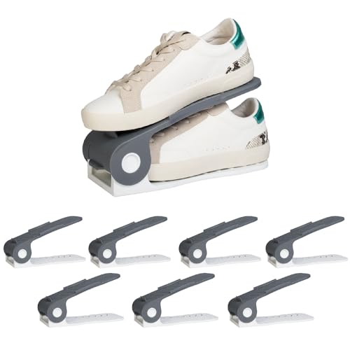 HomeStrap Shoe Organizer Slot (Pack of 8) (Grey/White)| Adjustable | Space Saver | Double Deck Shoes Storage Holder for Rack and Shelf - Image 1