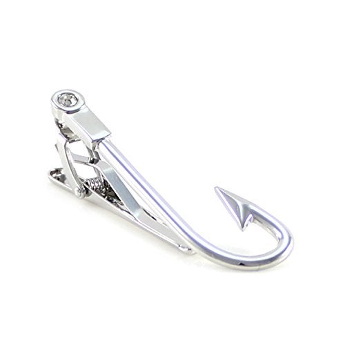 MENDEPOT Fishing Hook Tie Clip Rhodium Plated Nolvety Fishhook Tie Clip With Box - Image 1