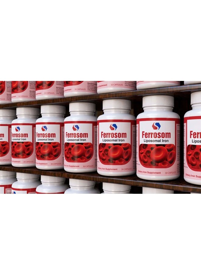 Ferrosom - Liposomal Iron Supplements by Siba Pharm | Ferrosom Dietry Iron Vitamins Supplement | Rich in Vitamin C, B12, Folic Acid| Non GMO, Vegan, Premium Quality| Helps New Blood Cell Production | 30 Capsules - Image 1