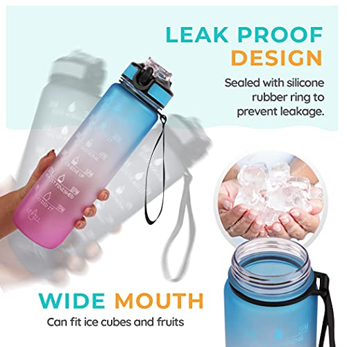SOLARA Sipper Water Bottle for adults 1 Litre, Leakproof, BPA-Free & Durable Tritan, Water Bottle for Gym, Kids, School & Office, Motivational Time Marker, 1Ltr Sipper Bottle with straw, Blue Fushcia - Image 5