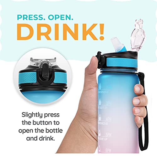 SOLARA Sipper Water Bottle for adults 1 Litre, Leakproof, BPA-Free & Durable Tritan, Water Bottle for Gym, Kids, School & Office, Motivational Time Marker, 1Ltr Sipper Bottle with straw, Blue Fushcia - Image 4